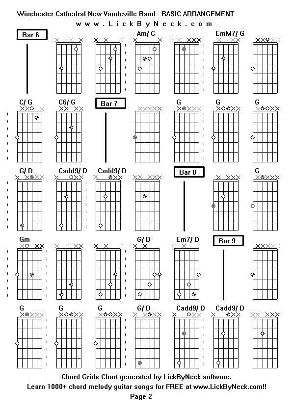 Chord Grids Chart of chord melody fingerstyle guitar song-Winchester Cathedral-New Vaudeville Band - BASIC ARRANGEMENT,generated by LickByNeck software.